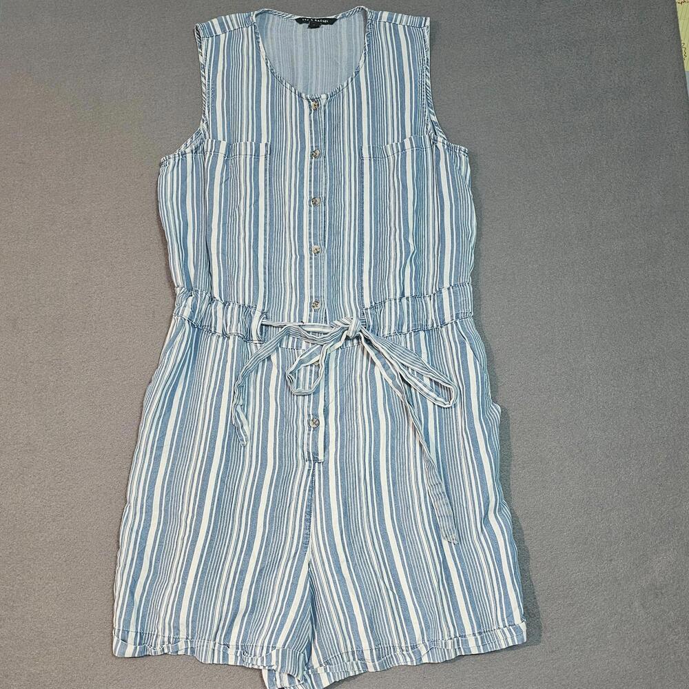 Zac & Rachel Women's Blue and White Striped Sleeveless Jumpsuit Romper Size L